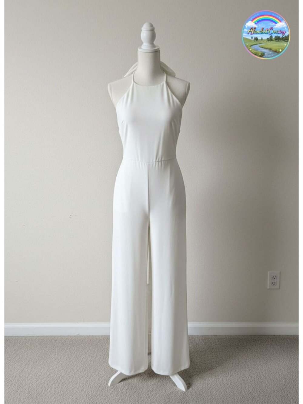 Women's Chiffon Sleeveless Halter Jumpsuit - Wide Leg Dressy